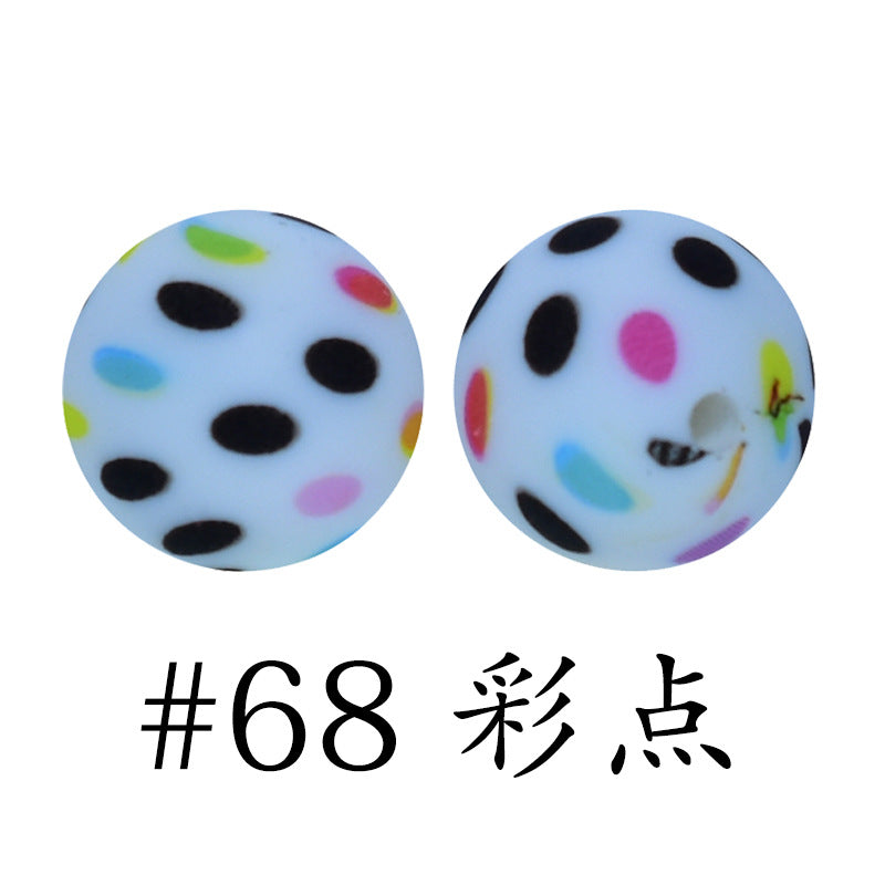 Wholesale 50pcs 16mm Print Silicone Beads Colorful Silicone Water Transfer Beads